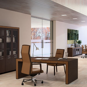 wooden desk / leather / contemporary / commercial