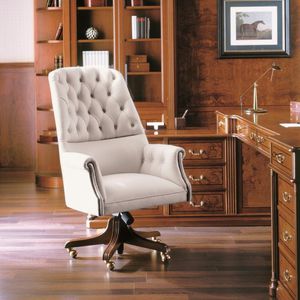 Chesterfield executive chair / leather / wooden / on casters