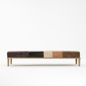 contemporary bench / solid wood / walnut / leather