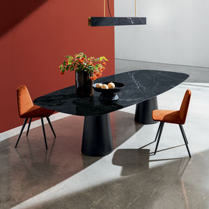 contemporary dining table / wood / glass / ceramic