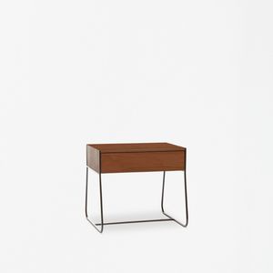 contemporary bedside table / walnut / painted metal / rectangular