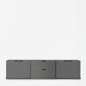 contemporary chest of drawers / lacquered wood / leather / gray
