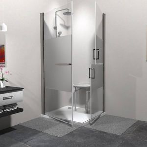 tempered glass shower cubicle / resin / corner / with pivot door