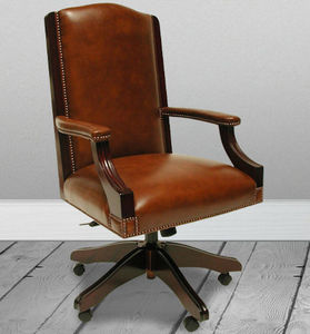 traditional office armchair / leather / on casters / star base