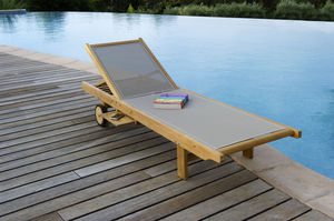 traditional sun lounger / teak / Batyline® / commercial