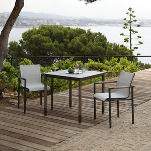 contemporary table / HPL / aluminum base / teak base