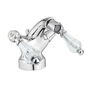 double-handle bidet mixer tap / free-standing / chromed metal / bathroom