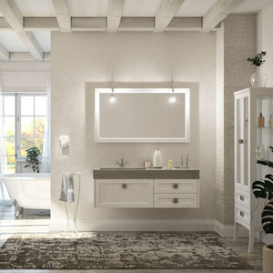 wall-hung washbasin cabinet / wooden / contemporary / with mirror