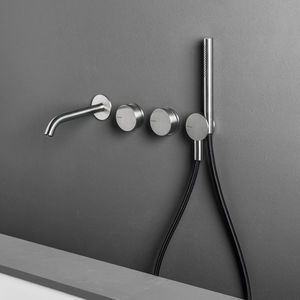 double-handle shower mixer tap / built-in / stainless steel / bathroom