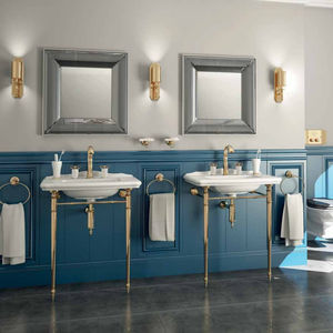 free-standing washbasin / rectangular / ceramic / stainless steel