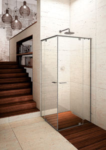 glass shower cubicle / corner / with hinged door