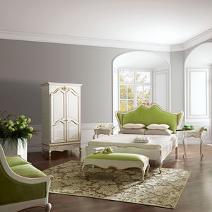 classic upholstered bench / fabric / leather / lacquered wood