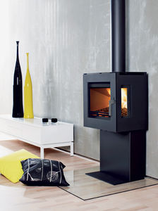 wood heating stove / contemporary / 3-sided / metal