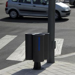 public trash can / wall-mounted / sheet steel / stainless steel