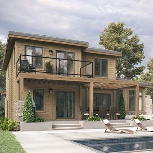 stacked wood house