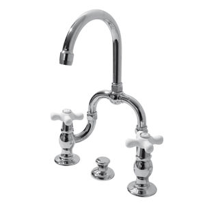 double-handle washbasin mixer tap / free-standing / metal / bathroom