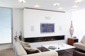 gas fireplace / contemporary / open hearth / built-in