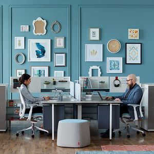 desk mounted office divider / fabric / laminate