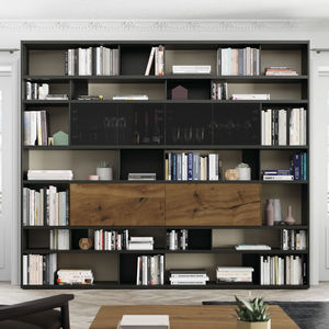 high bookcase / contemporary / lacquered wood / antique oak