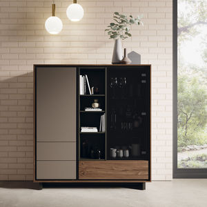 contemporary sideboard / lacquered wood / walnut / glass