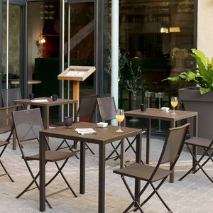 contemporary table / galvanized steel / square / commercial