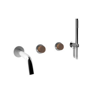 double-handle shower mixer tap / for bathtubs / built-in / stainless steel