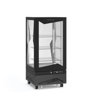 upright refrigerated display case / illuminated / on casters / for shops