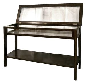 contemporary display case / glass / walnut / beech