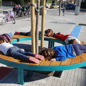 public bench / contemporary / wooden / galvanized steel