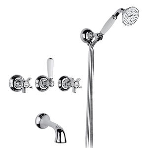 double-handle shower mixer tap / for bathtubs / built-in / brass