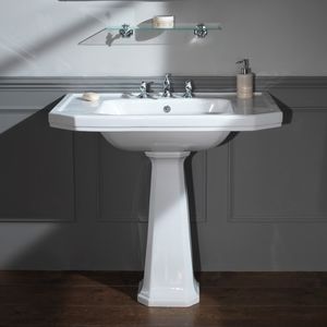 free-standing washbasin / rectangular / porcelain / Art Deco