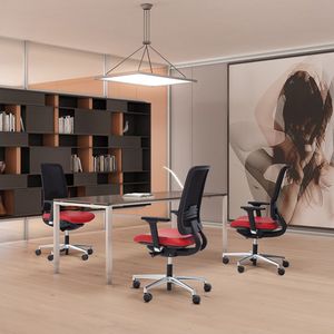 contemporary office armchair / mesh / leather / on casters
