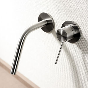 washbasin mixer tap / wall-mounted / stainless steel / bathroom
