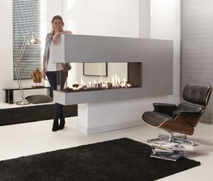 gas fireplace / contemporary / closed hearth / 3-sided