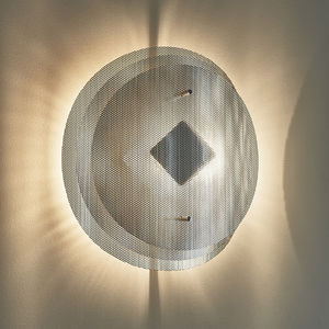 contemporary wall light / polished stainless steel / halogen / round