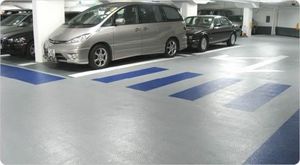 polyurethane-coated flooring / smooth / concrete look / high-resistance