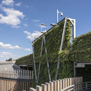 green facade with live plants
