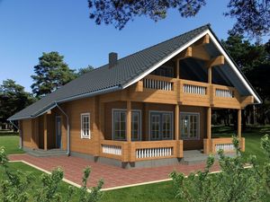 prefab house / log / contemporary / wooden frame