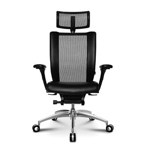 contemporary office armchair / mesh / leather / aluminum