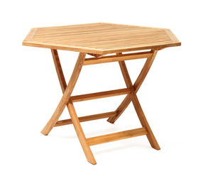 contemporary table / teak / hexagonal / garden