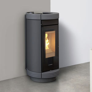 pellet heating stove / metal / earthenware / contemporary