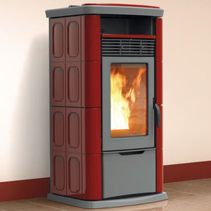 pellet heating stove / metal / earthenware / contemporary