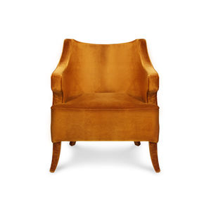 contemporary armchair / velvet / orange