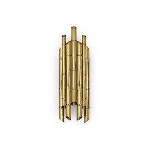 contemporary wall light / gold-plated brass / halogen / tubular
