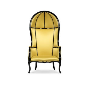 contemporary armchair / satin / lacquered wood / high-back