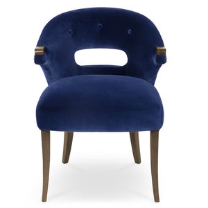 contemporary dining chair / upholstered / with armrests / velvet