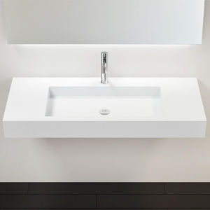 wall-mounted washbasin / rectangular / stone resin / contemporary