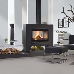 wood heating stove / contemporary / double-sided / metal
