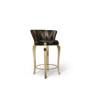 traditional bar chair / upholstered / polished brass / synthetic leather