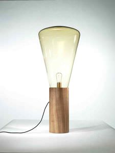 floor lamp / contemporary / oak / blown glass